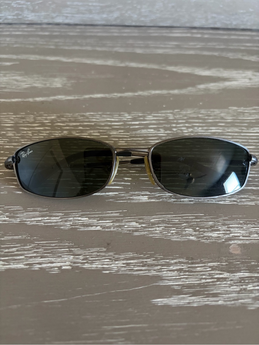 Vintage Ray-Ban Silver Frame Black Lens Oval Sunglasses